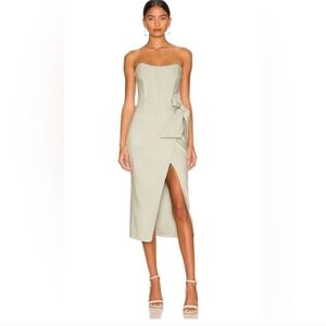 V. Chapman Liliana Scallop Hem Strapless Sage Green Midi Dress Size‎ 10